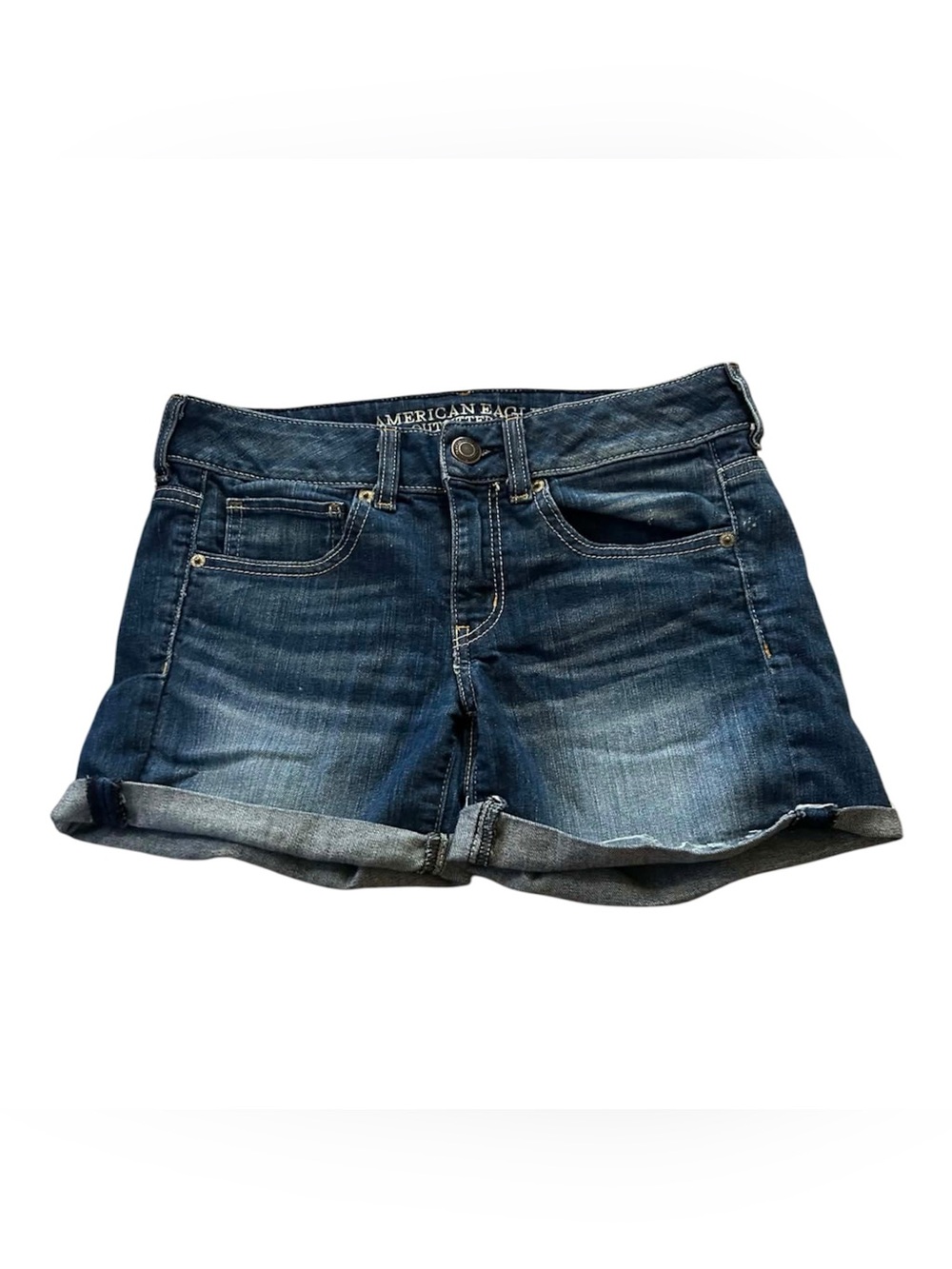 American Eagle Outfitters Dark Blue Denim Cuffed Shorts